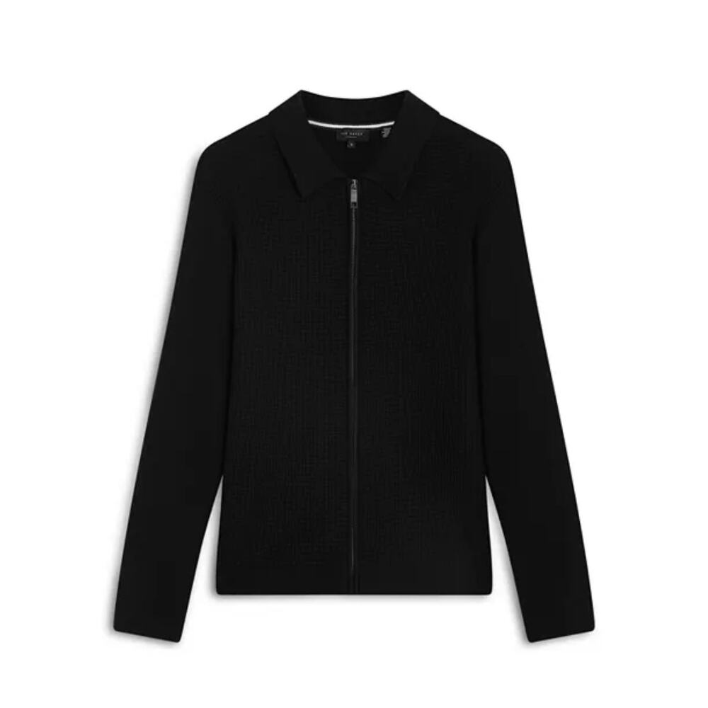 Ted Baker Mens Full Zip Collared Fenrys Sweater Waffle Stitch